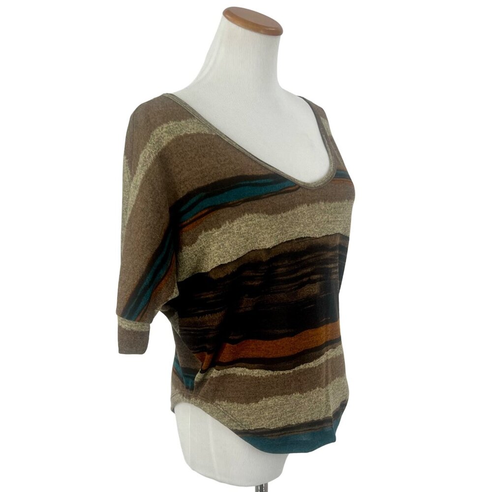 Papaya Multicolored Striped Boho Dolman Sleeve Slouchy Knit Top - Picture 2 of 5